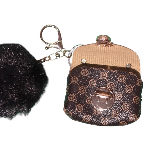 Mini Bag Keychain Charm Change Pouch Coin Purse Girlhoodcore Brown Gold NWT - Picture 5 of 6